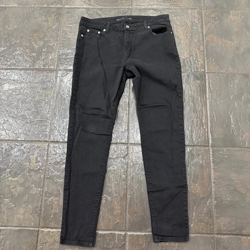 Michael Kors Jet Black Trouser Skinny Jeans Stretch Denim Size 12